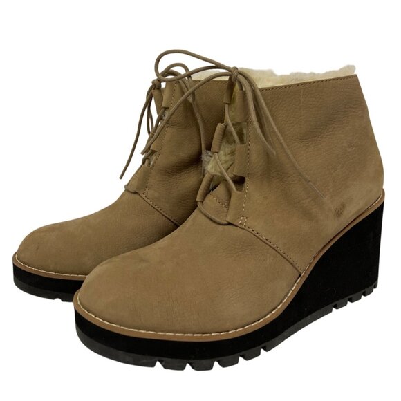 Eileen Fisher Alphine Women's Boot Bootie Shearling Wedge Sand Tan Size 9.5 - Picture 2 of 12